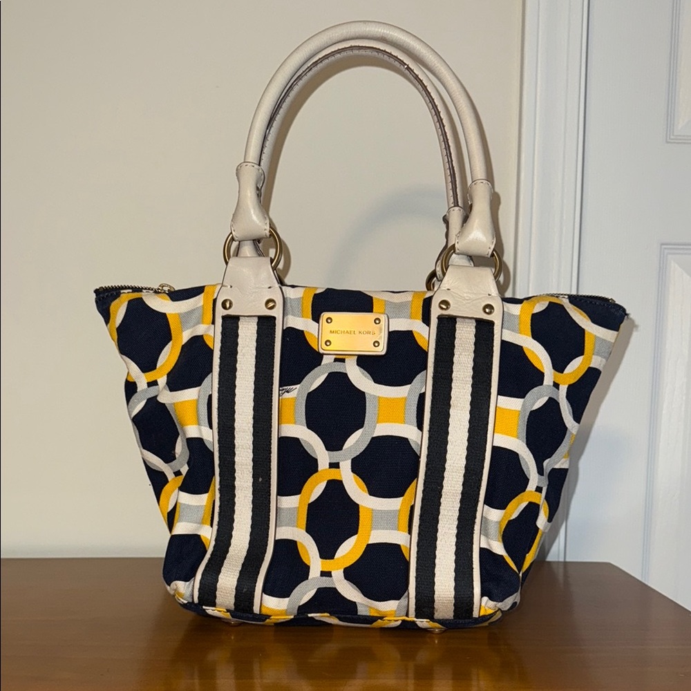 Michael Kors Blue and Yellow Geometric Tote Bag